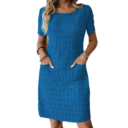 Women's Textured Knee-Length Crew-Neck Dress