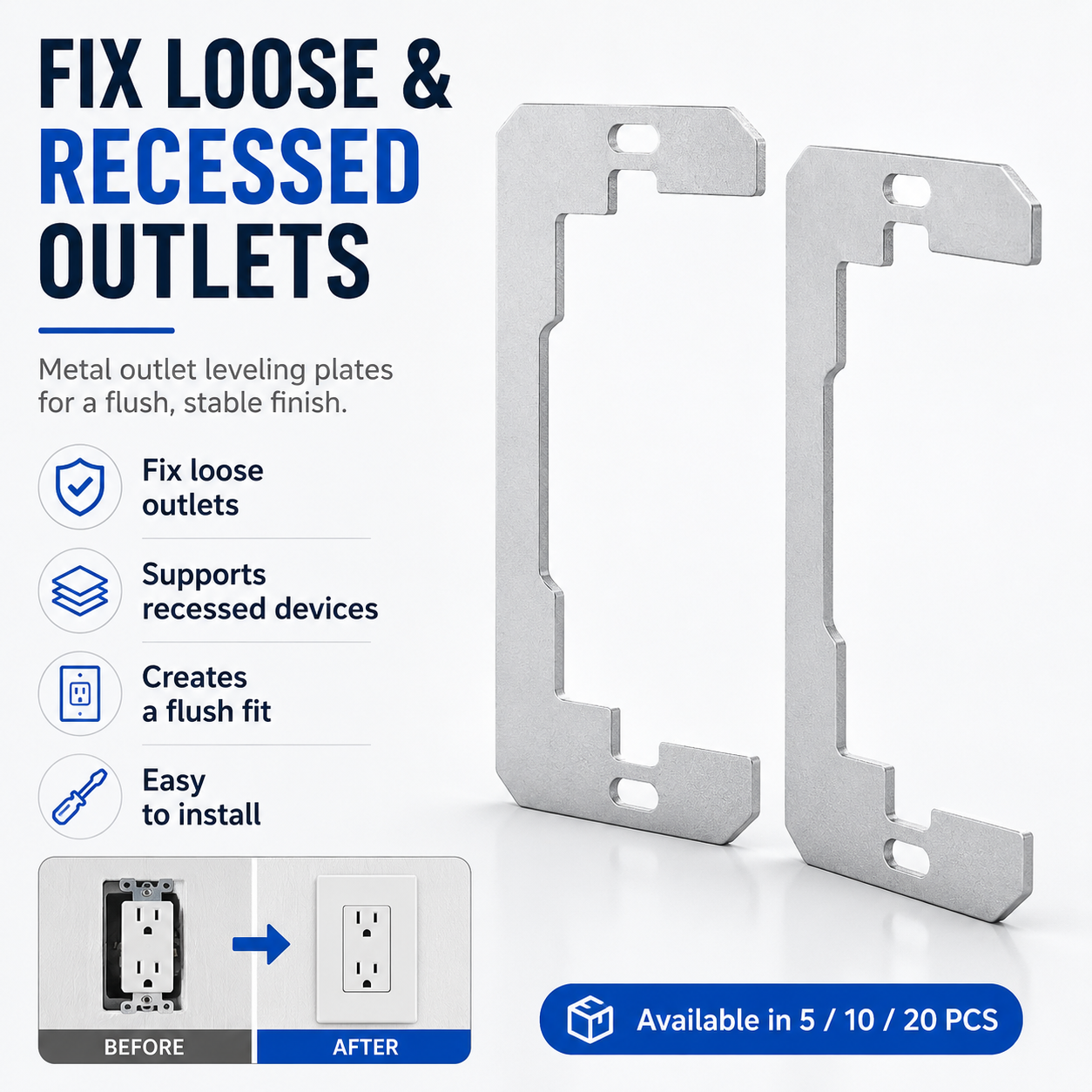 Outlet Spacer Plates for Loose & Recessed Outlets | 5–20 PCS