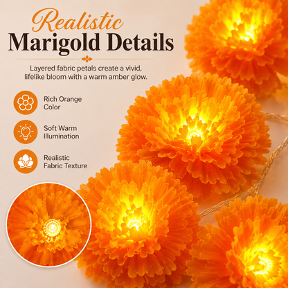 5 ft LED Marigold Flower String Lights for Fall & Halloween