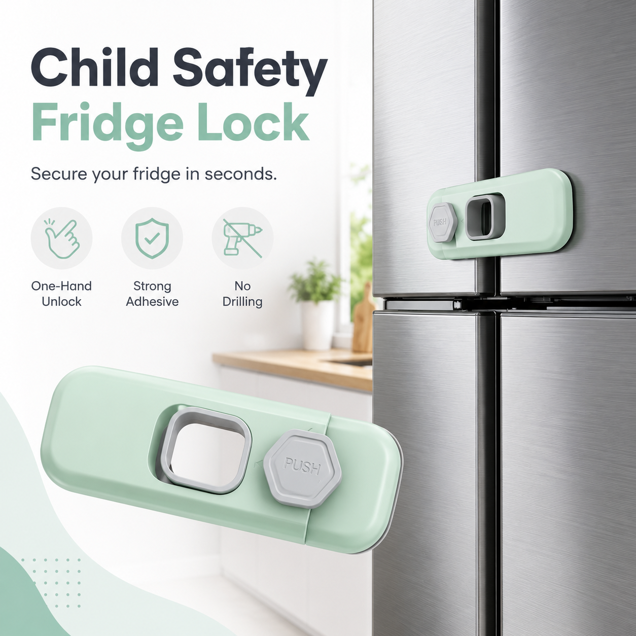 Child Safety Fridge Lock | Adhesive Cabinet & Drawer Lock