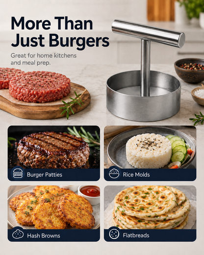 Stainless Steel Burger Press | Easy Patty Maker & Food Mold