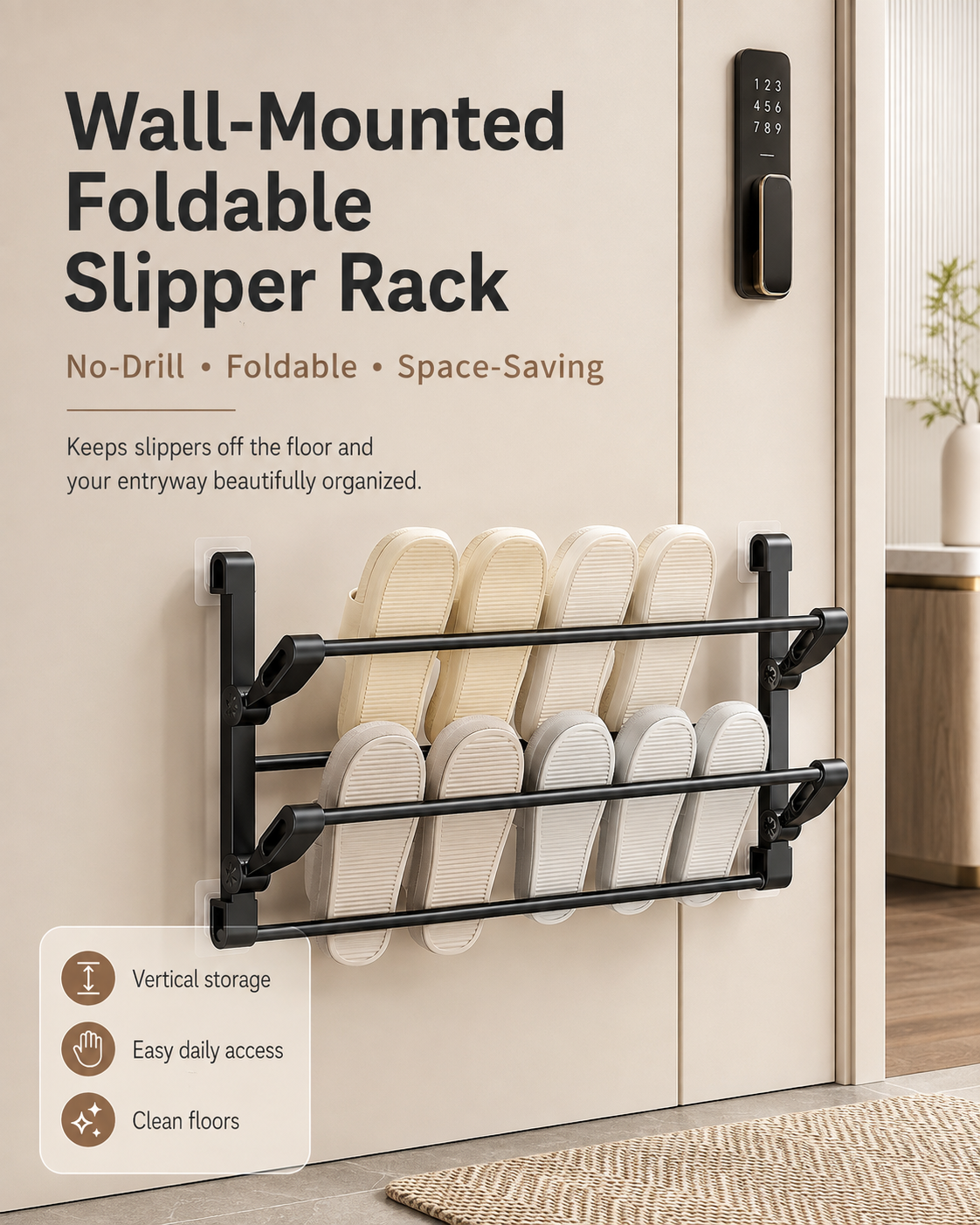 Wall-Mounted Foldable Slipper Rack | No-Drill Shoe Organizer