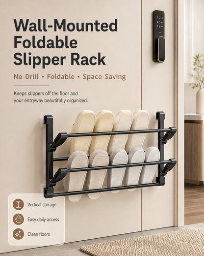 Wall-Mounted Foldable Slipper Rack | No-Drill Shoe Organizer