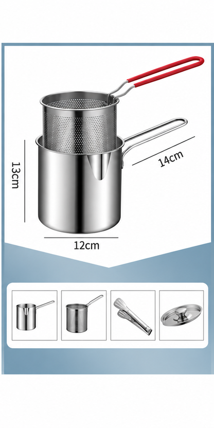 Stainless Steel Deep Fryer Set - 1-Person Mini Pot with Fry Pot, Filter Basket & Food Clip 🍳
