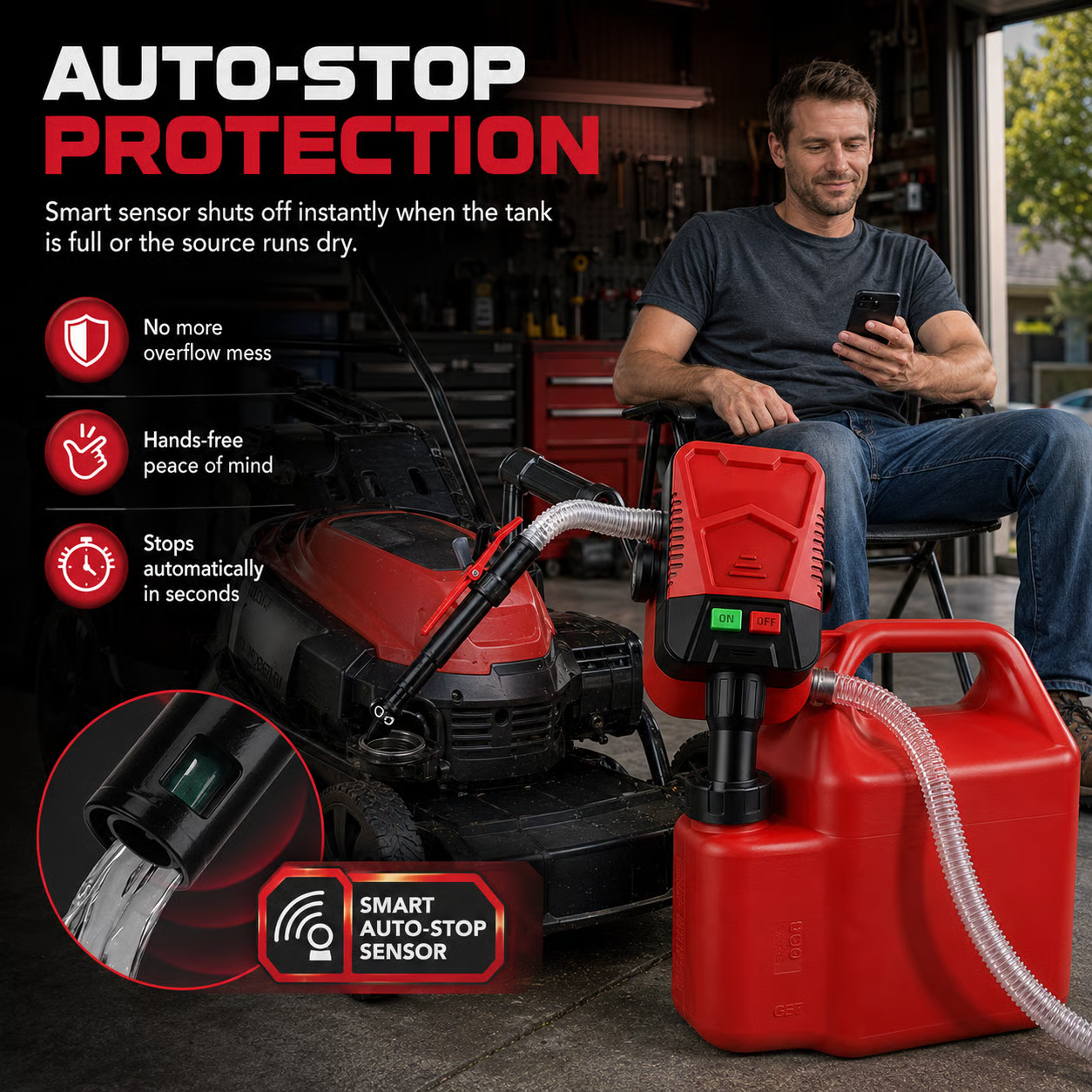 ⛽Automatic Transfer Pump Powered - Auto-Stop Sensor, 3.2 GPM Efficient Transmission
