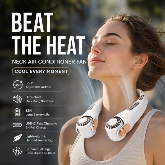 🥳2026 HOT SALE🥳💨50% OFF!🍃Neck Air Conditioner Fan – Ultra‑quiet, 360° rotating, 3 speeds. Hands‑free cooling, long battery. Summer essential! 😎🌬️