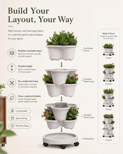 Stackable Vertical Planter with Wheels & Smart Drainage