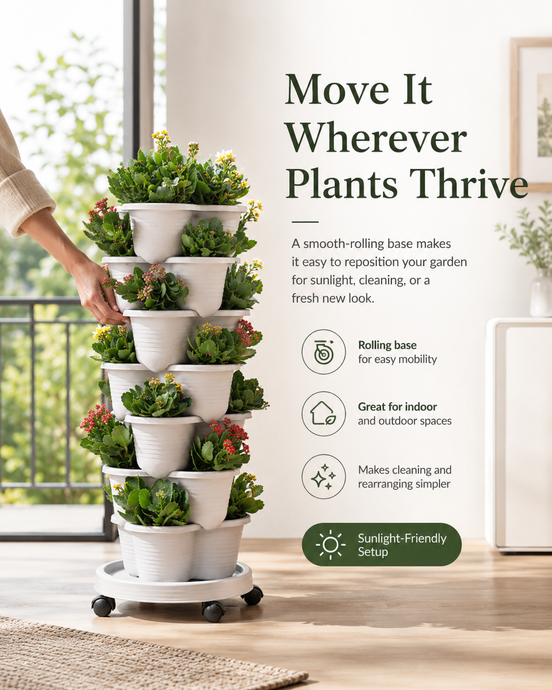 Stackable Vertical Planter with Wheels & Smart Drainage