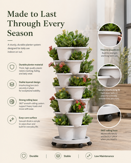 Stackable Vertical Planter with Wheels & Smart Drainage