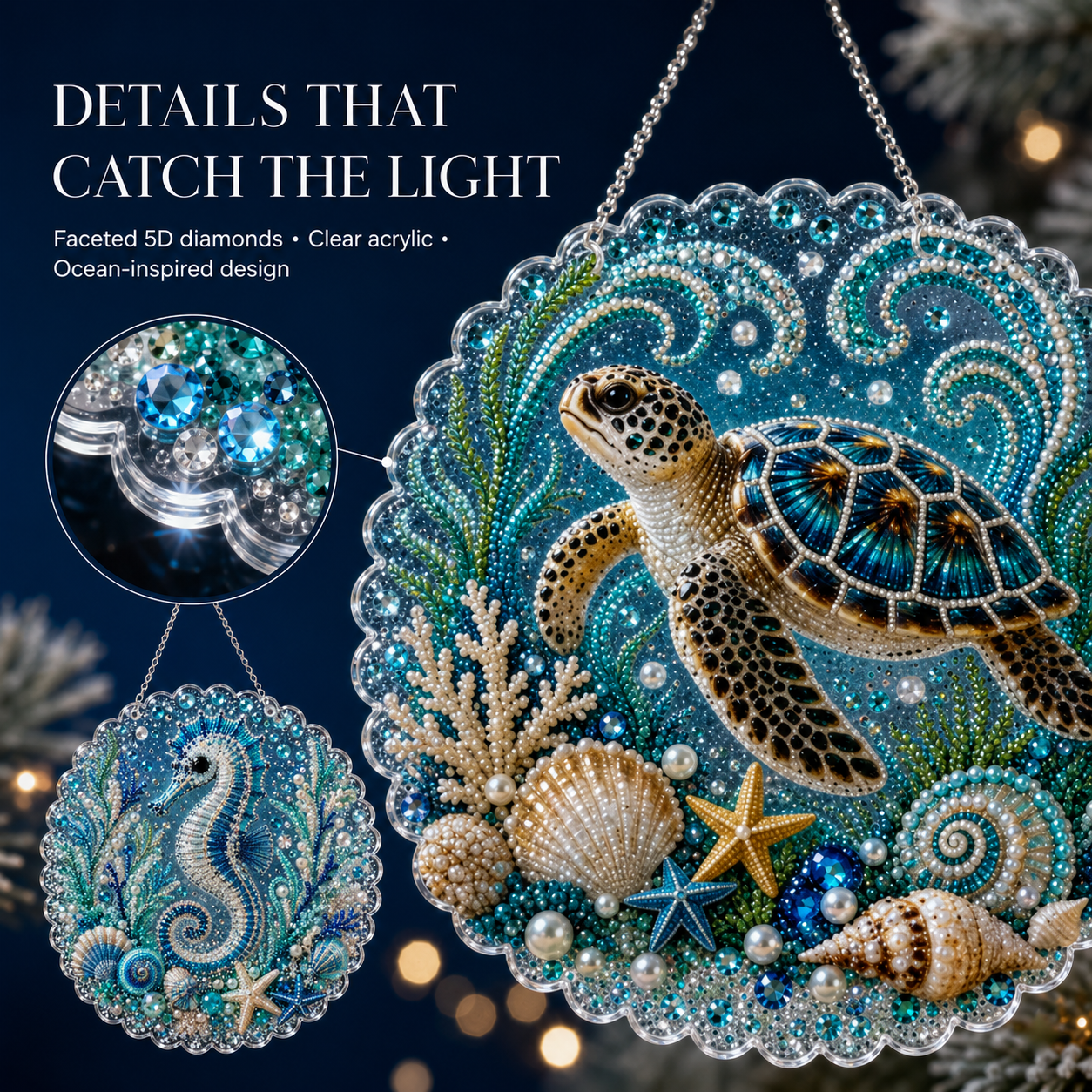 5D DIY Diamond Art Ocean Christmas Ornament Kit