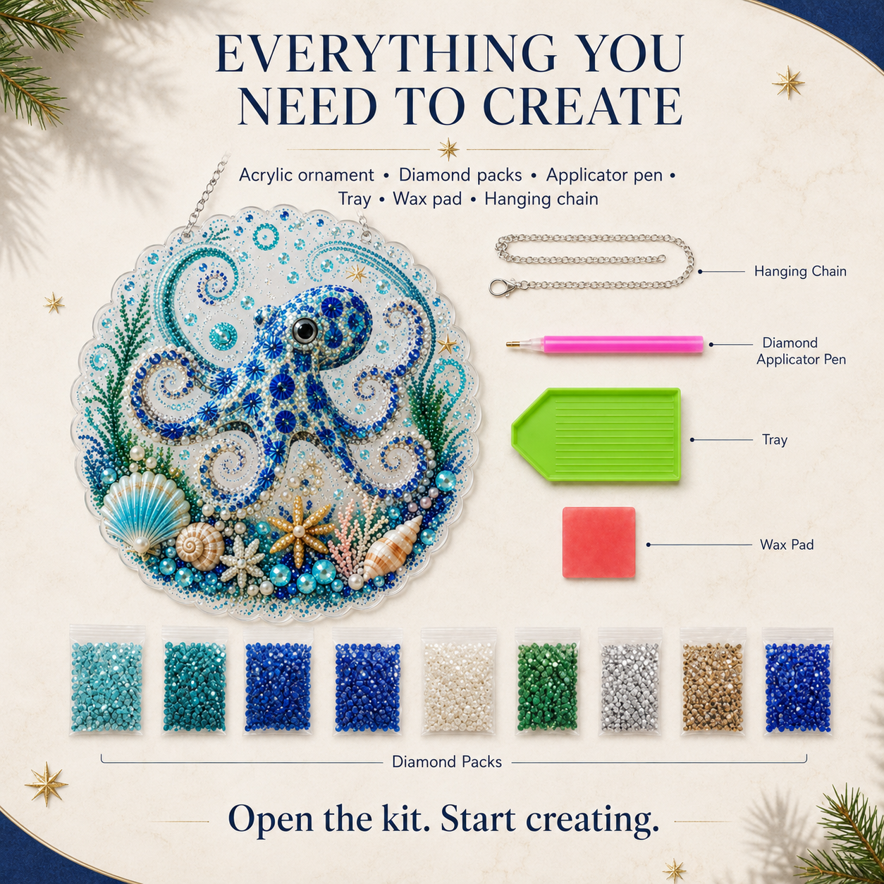 5D DIY Diamond Art Ocean Christmas Ornament Kit
