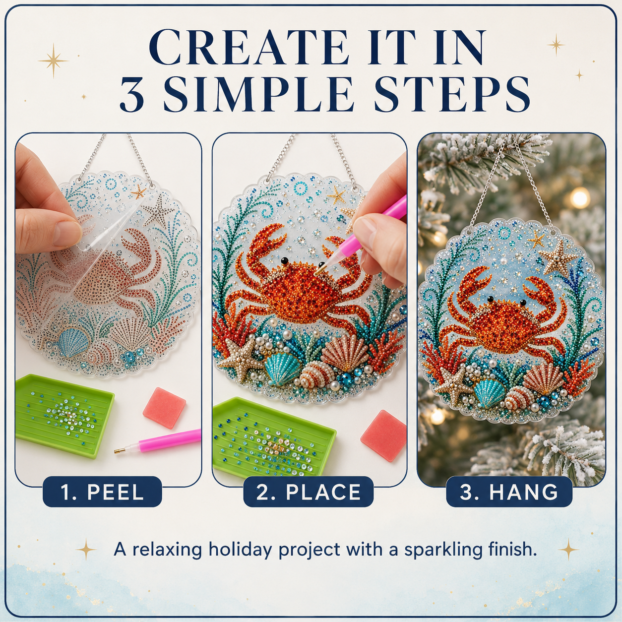 5D DIY Diamond Art Ocean Christmas Ornament Kit