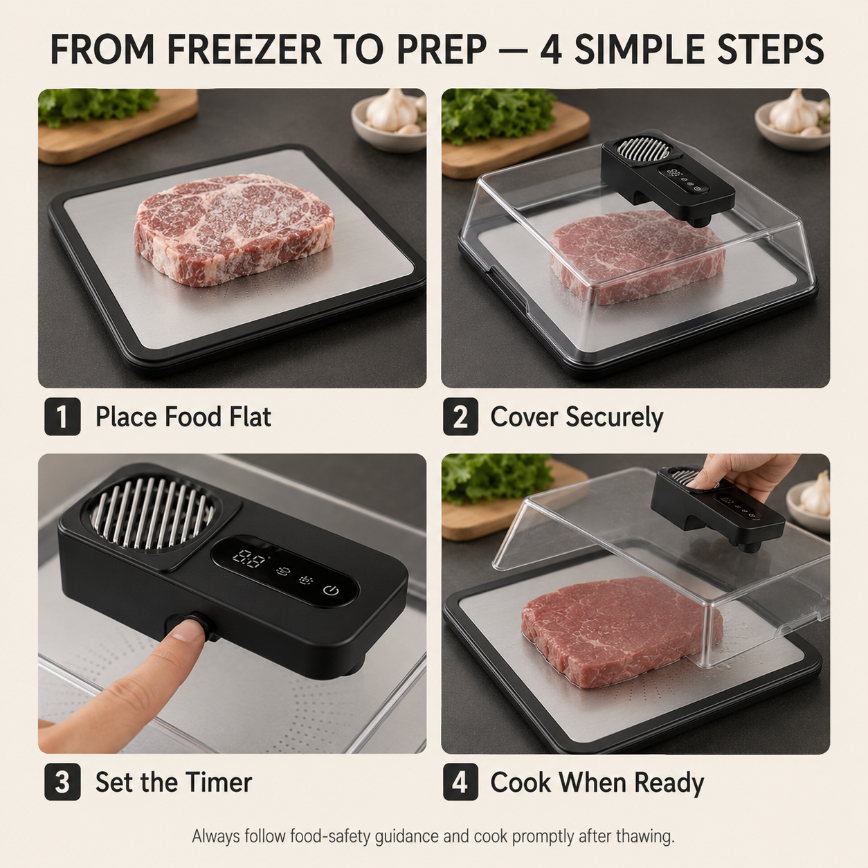 Rapid Food Defrosting Tray with Cover & Timer