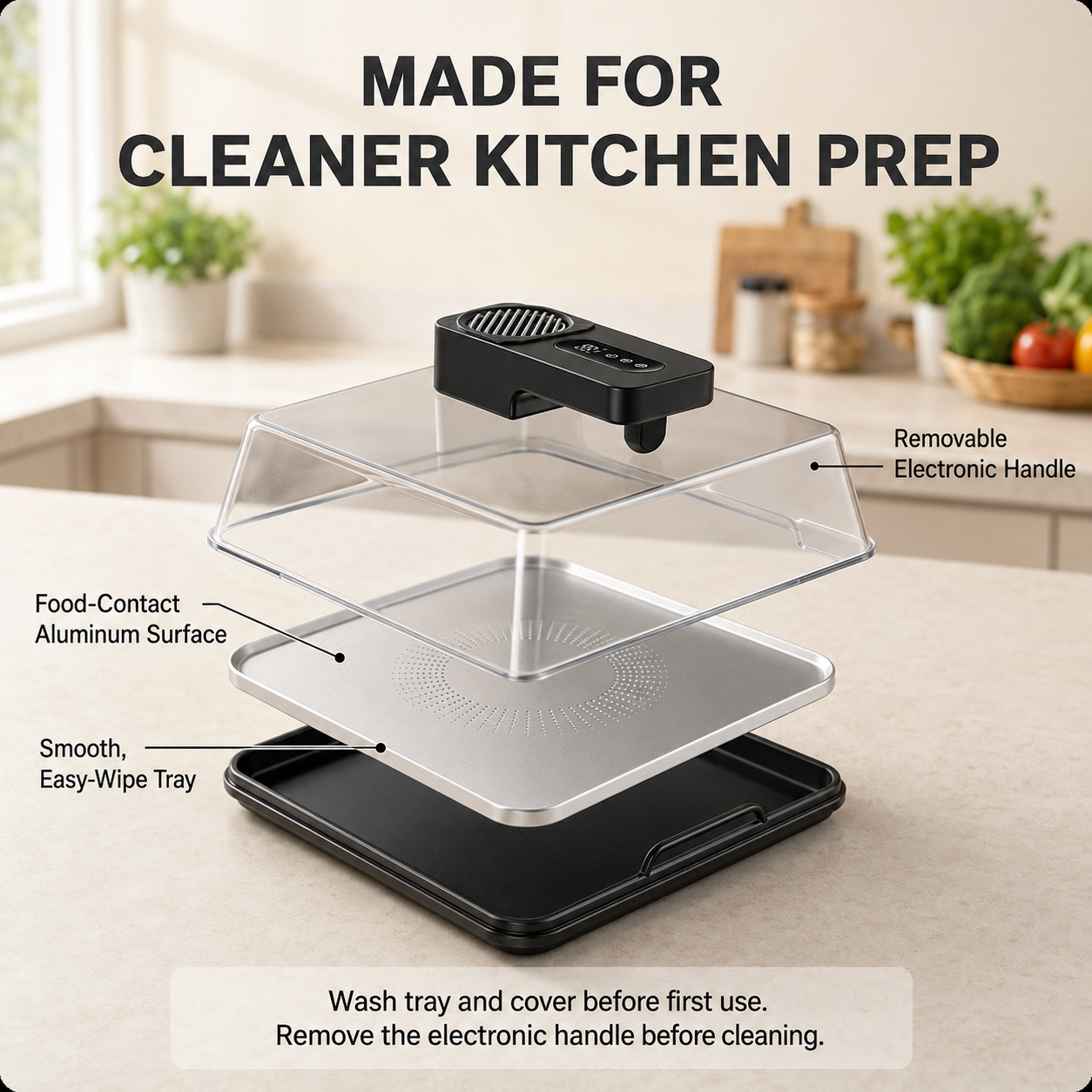 Rapid Food Defrosting Tray with Cover & Timer