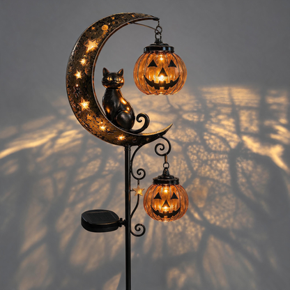 🎃 Pumpkin Moon Solar Garden Stake Light | Halloween Yard Decor