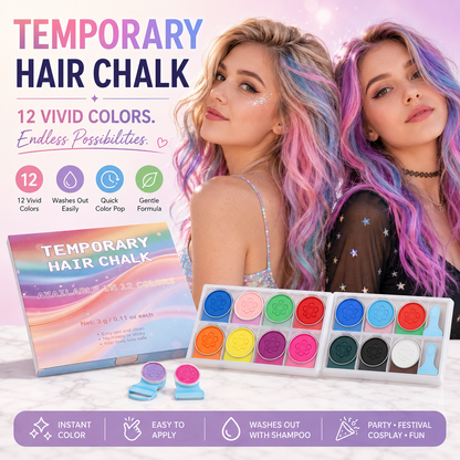 12-Color Temporary Hair Chalk Set – Washable Hair Color