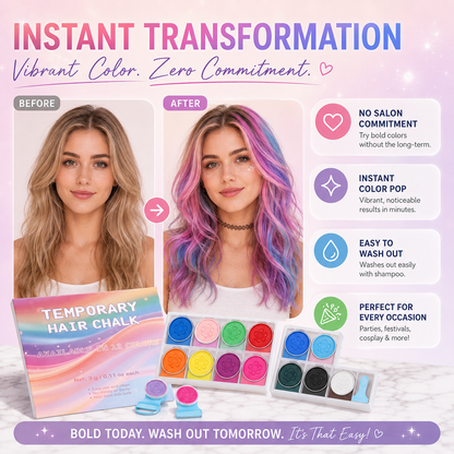 12-Color Temporary Hair Chalk Set – Washable Hair Color