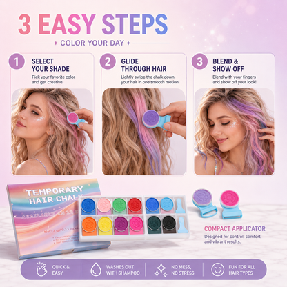 12-Color Temporary Hair Chalk Set – Washable Hair Color