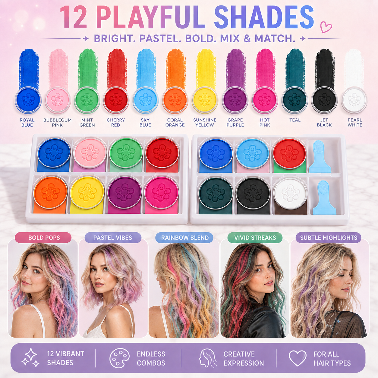 12-Color Temporary Hair Chalk Set – Washable Hair Color