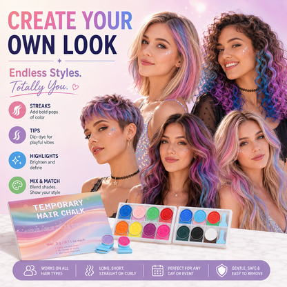 12-Color Temporary Hair Chalk Set – Washable Hair Color
