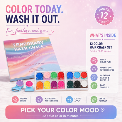 12-Color Temporary Hair Chalk Set – Washable Hair Color