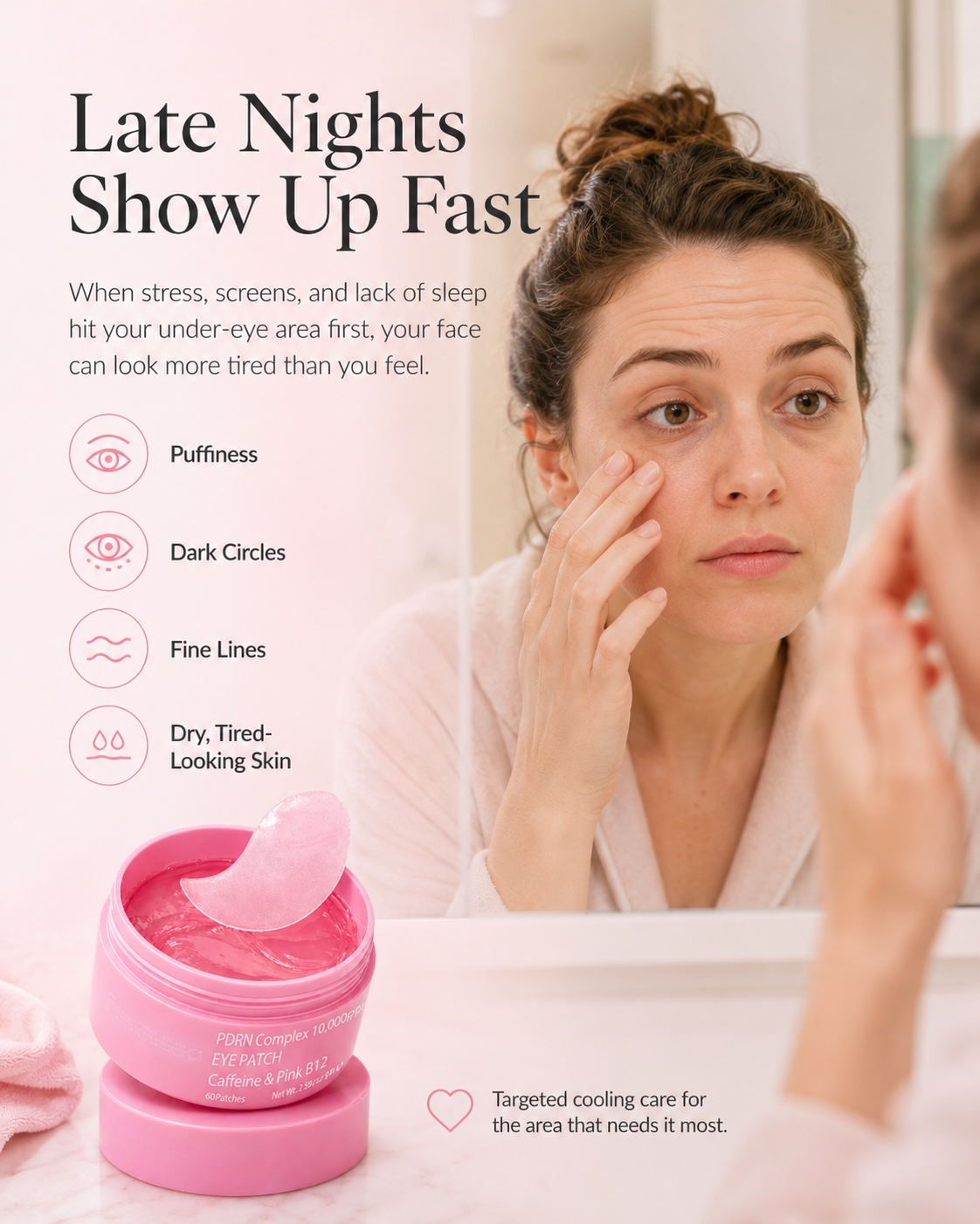 PDRN Cooling Hydrogel Eye Patches with Caffeine & Pink B12