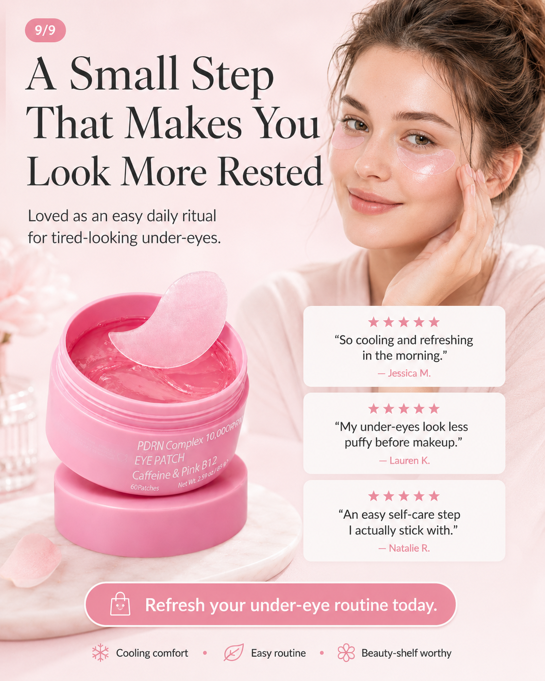 PDRN Cooling Hydrogel Eye Patches with Caffeine & Pink B12