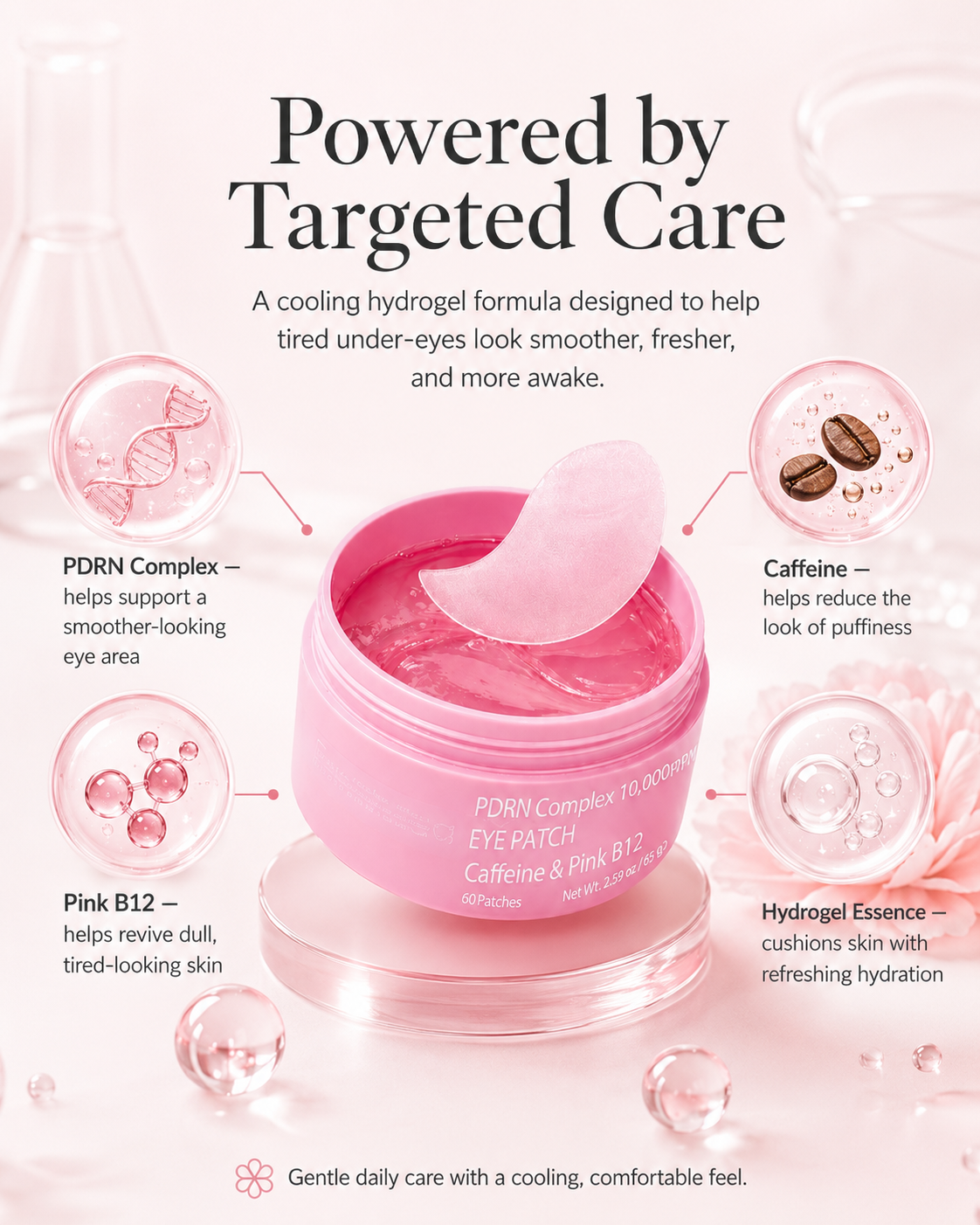PDRN Cooling Hydrogel Eye Patches with Caffeine & Pink B12