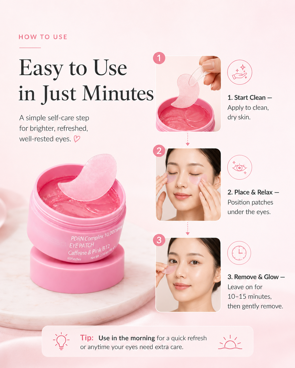 PDRN Cooling Hydrogel Eye Patches with Caffeine & Pink B12