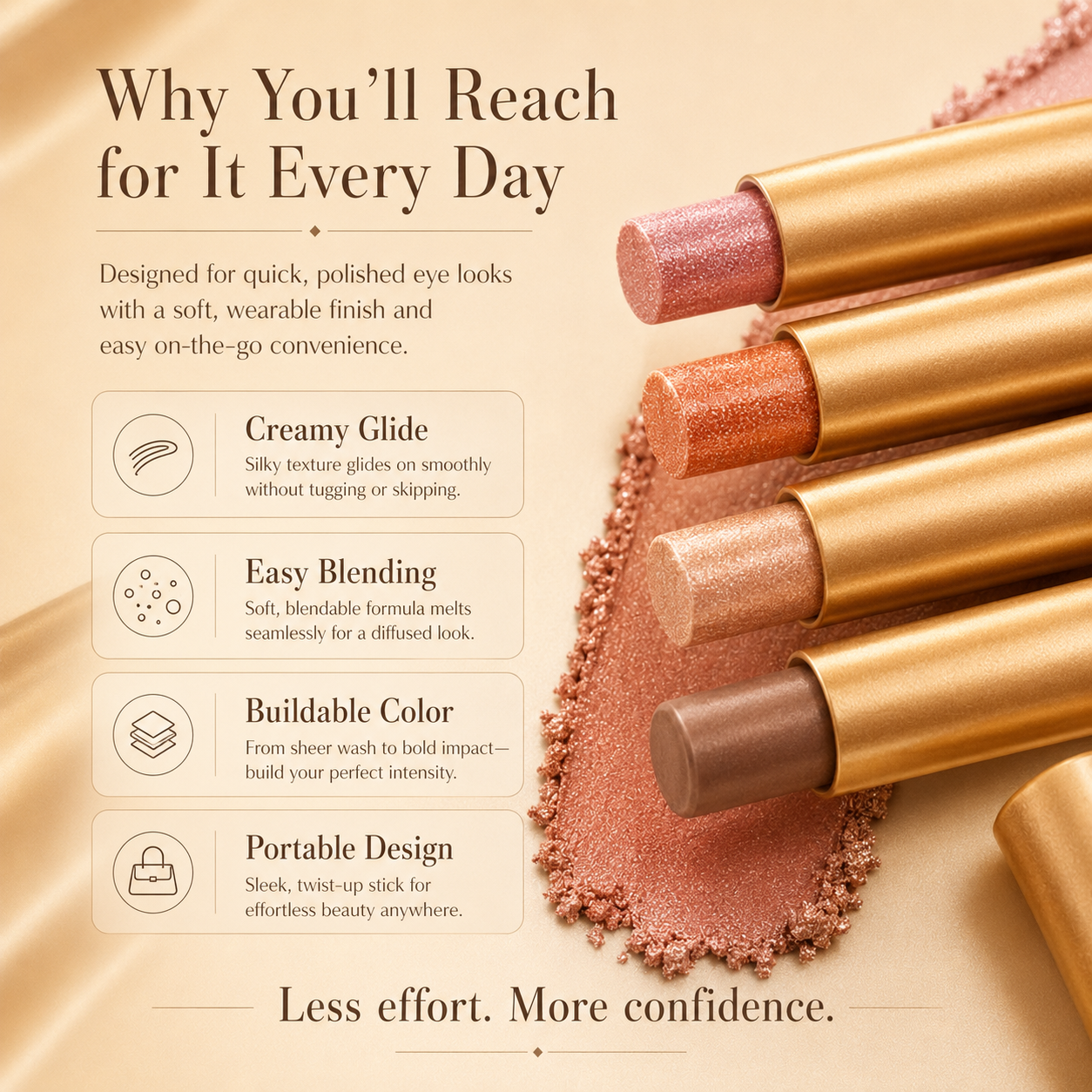3 in 1 Easy Eyeshadow Stick for Beginners Waterproof Longwear Shimmer Makeup Set