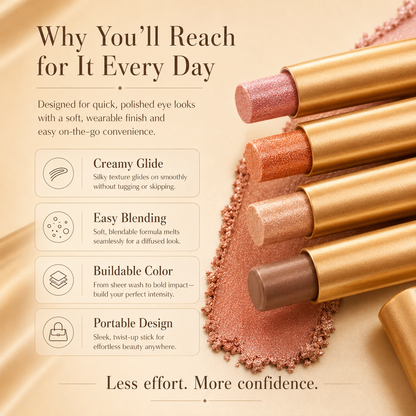 3 in 1 Easy Eyeshadow Stick for Beginners Waterproof Longwear Shimmer Makeup Set