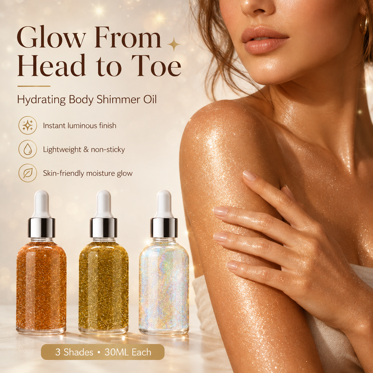Hydrating Body Shimmer Oil – 3 Luminous Glow Shades