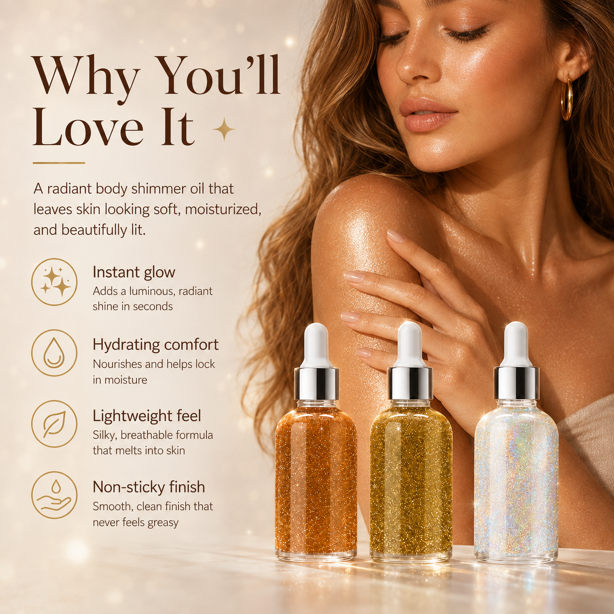 Hydrating Body Shimmer Oil – 3 Luminous Glow Shades