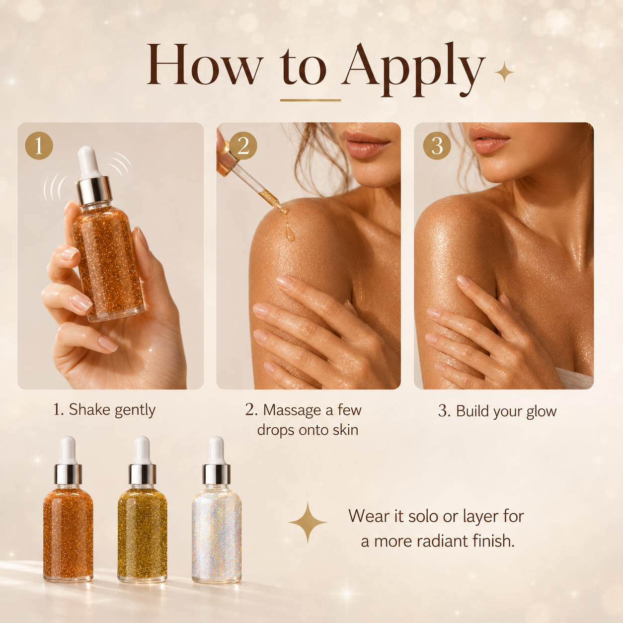 Hydrating Body Shimmer Oil – 3 Luminous Glow Shades