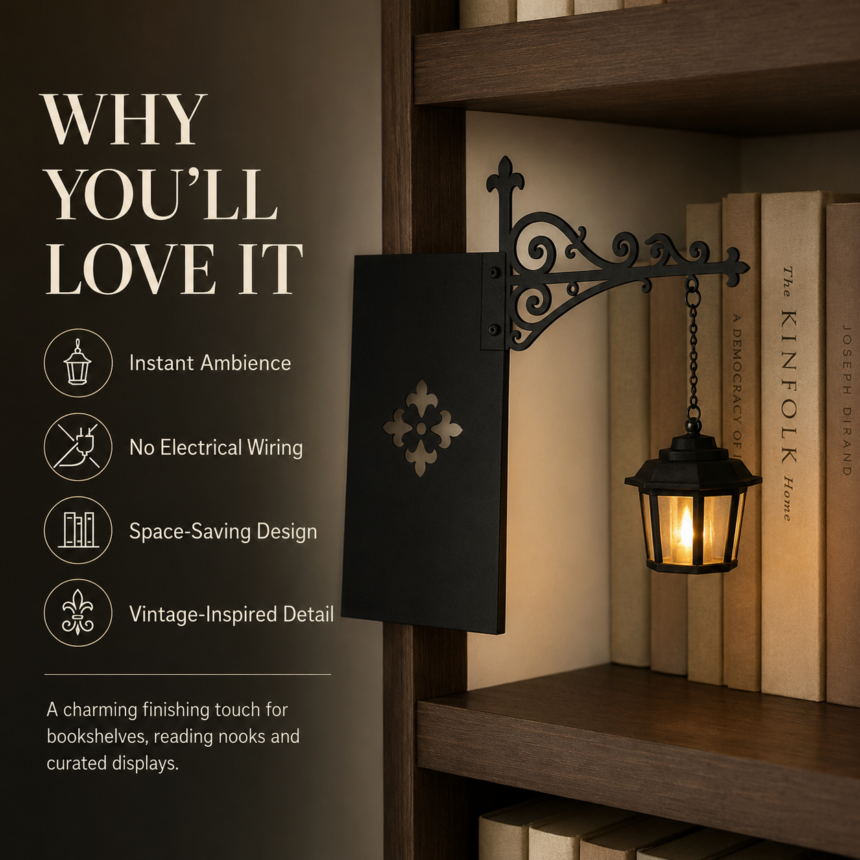 Vintage Bookshelf Lantern – Cozy Decorative Shelf Light