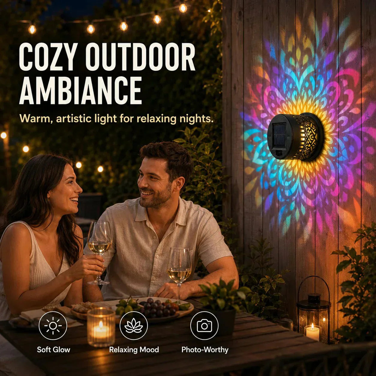 Solar Mandala Light – Stunning Pattern Projection, 2-in-1 Floor & Wall Design