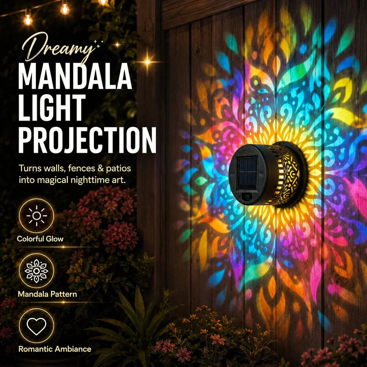 Solar Mandala Light – Stunning Pattern Projection, 2-in-1 Floor & Wall Design