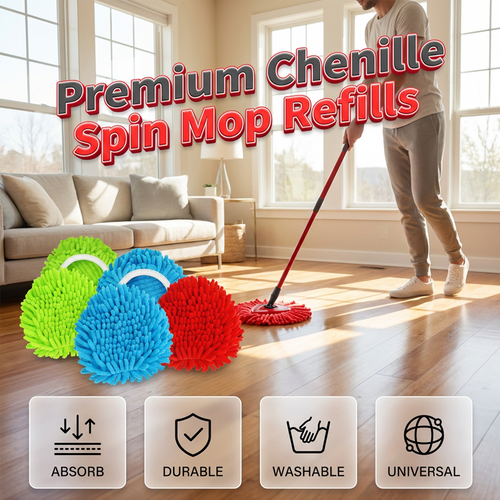 🧹 Chenille Spin Mop Head Replacement – Ultra-Absorbent Microfiber Refill Pads | Wet & Dry Use | Machine Washable | Fits Most Spin Mops ✨