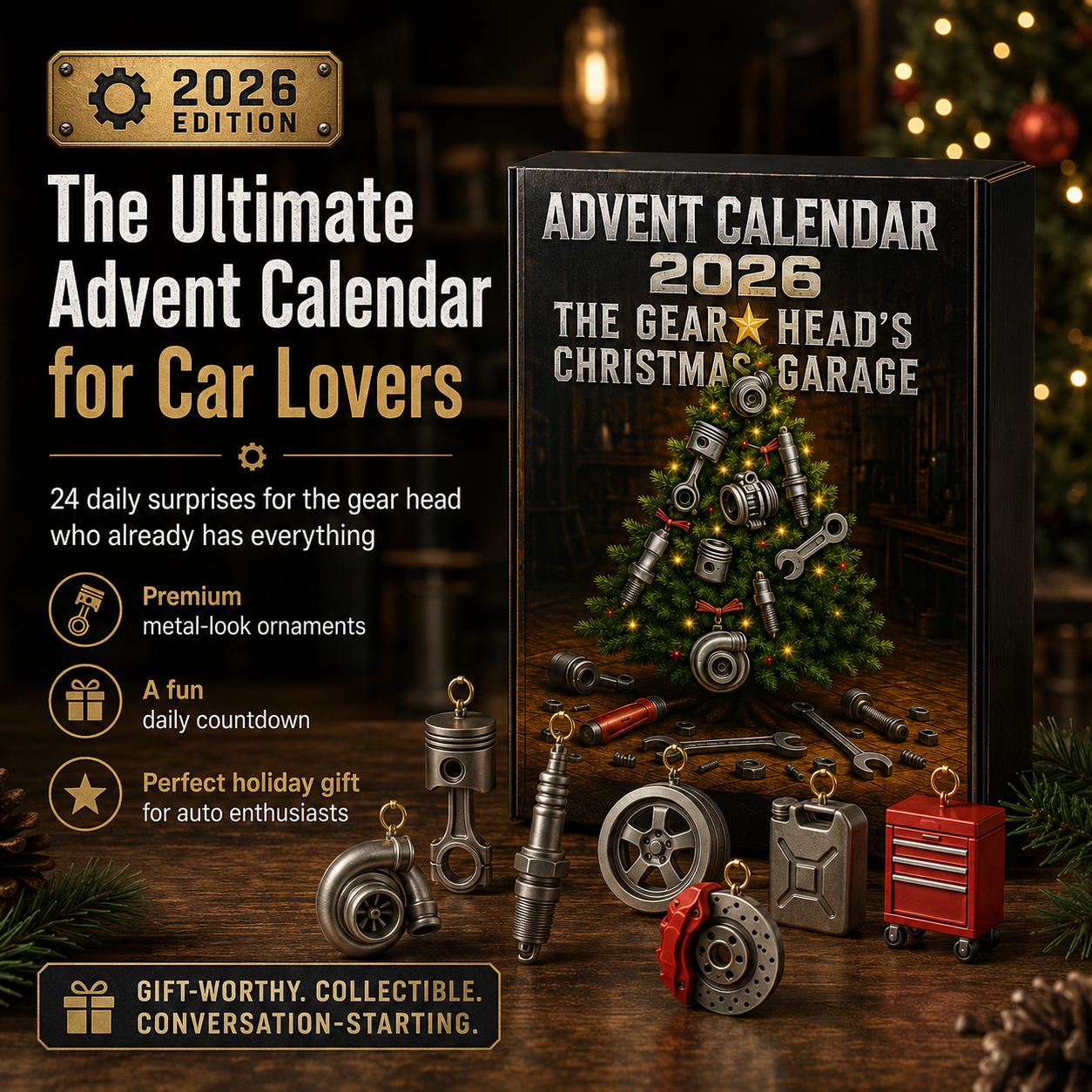 2026 Advent Calendar for Car Lovers | 24 Garage-Inspired Mini Ornaments