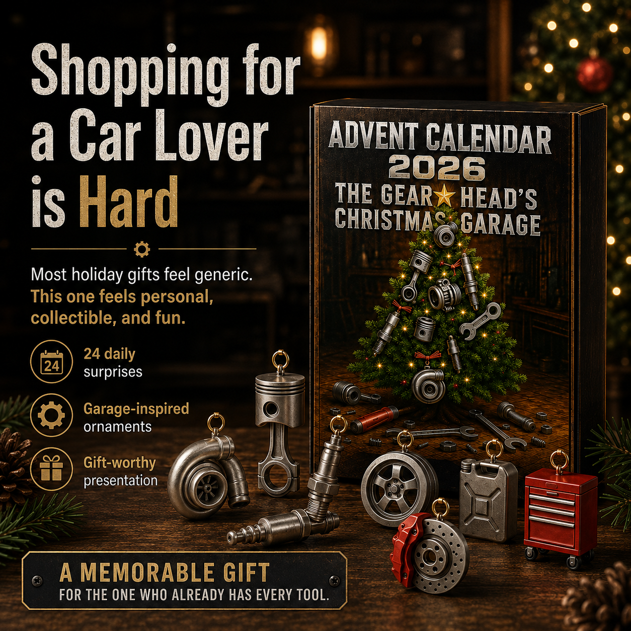 2026 Advent Calendar for Car Lovers | 24 Garage-Inspired Mini Ornaments