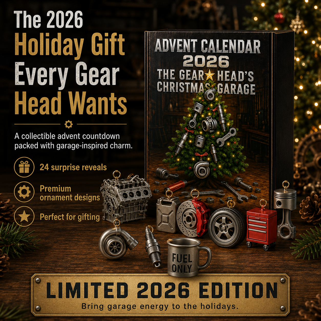 2026 Advent Calendar for Car Lovers | 24 Garage-Inspired Mini Ornaments