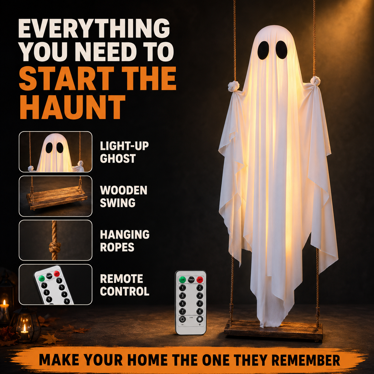 5FT Light-Up Swinging Ghost with Remote Control