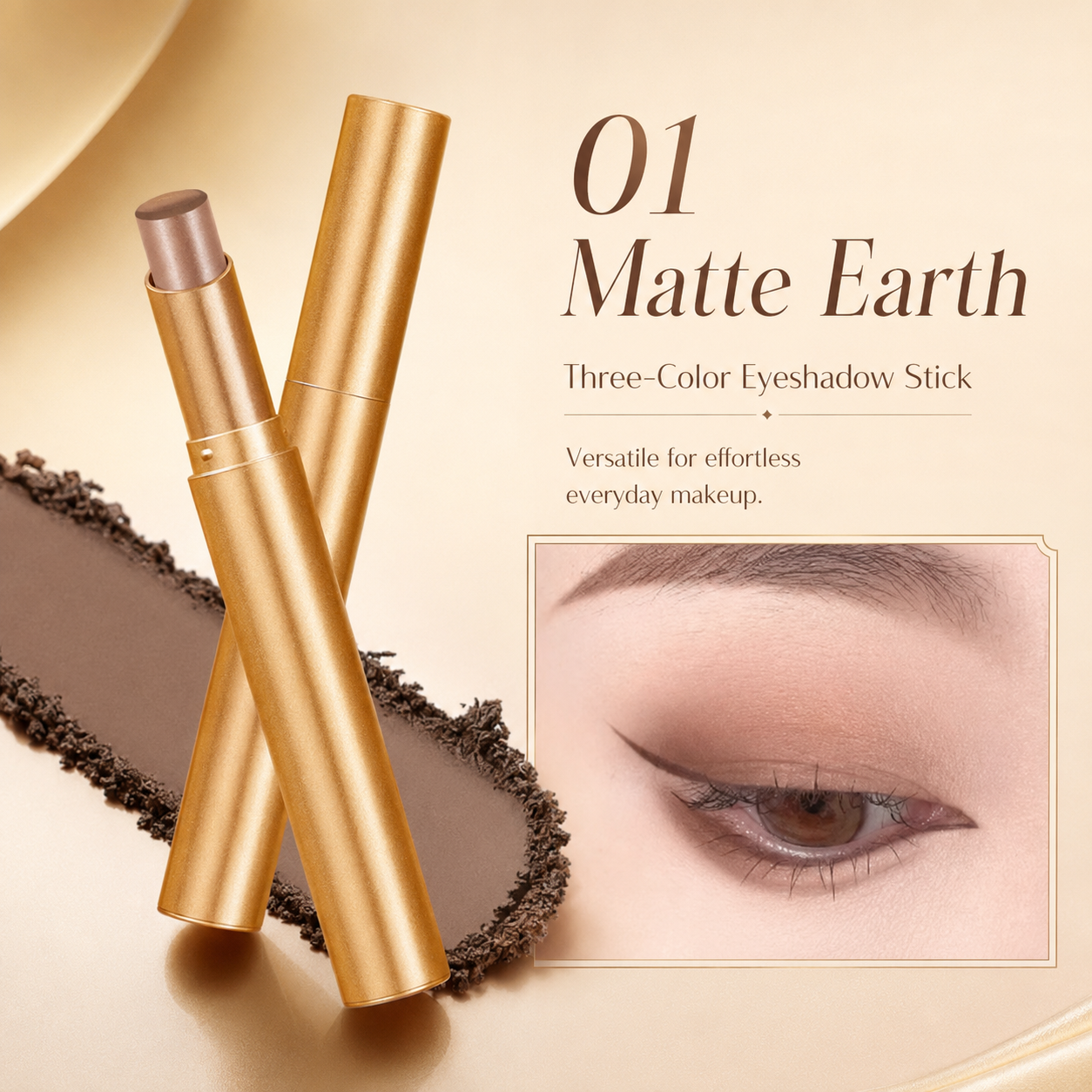 3 in 1 Easy Eyeshadow Stick for Beginners Waterproof Longwear Shimmer Makeup Set
